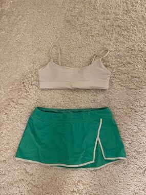 White Sports Bra and Teal Athletic Skort Set